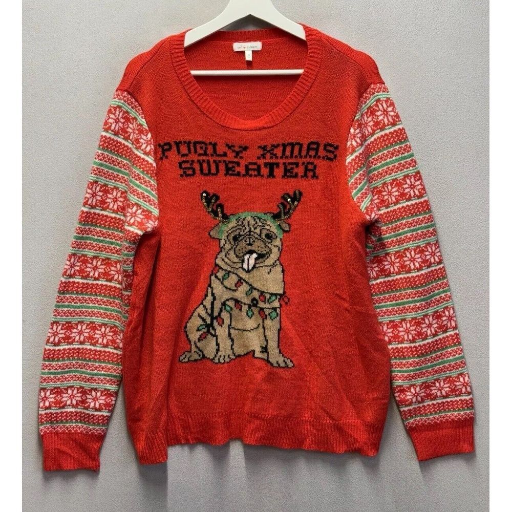 Self Esteem Sweaters Christmas Red Pugly Xmas Sweater Women's Plus Size‎ 3X